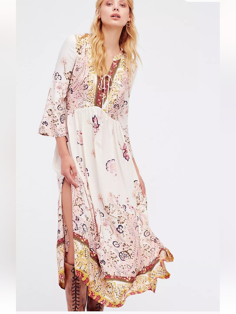 Free People Size L If You Only Knew Boho Floral Maxi Dress